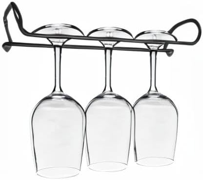 10 Inch Wine Glass Rack Under Cabinet Shelf Stemware Storage Hanging Hanger Organizer Glasses Holder with Drying Under Counter Metal for Kitchen and Bar Set of 2 Black-HomvellaHome