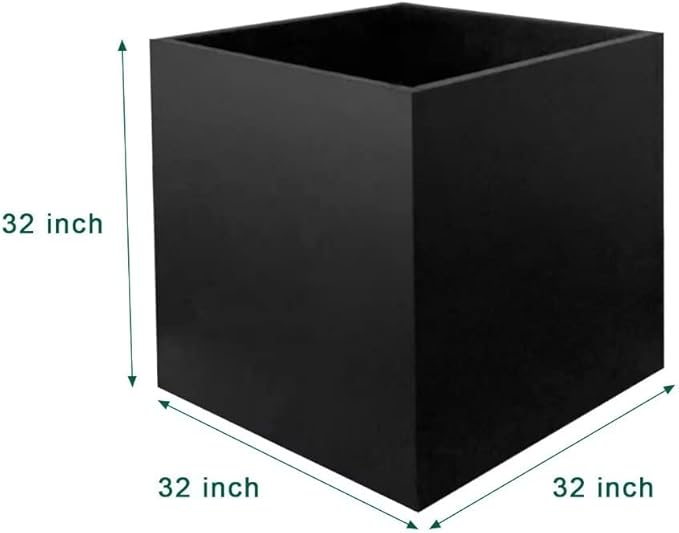 Galvanized Steel Planter Box Black Metal Planter Large Square Indoor Outdoor Planters Cube Steel Heavy Duty Flower Pot 32Inch Powder Coating Modern Commercial Residential for Patio, Deck, Yard, Garden-HomvellaHome