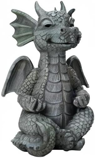Garden Dragon Statue Decor - Meditation Dragon Sculpture Figurine Outdoor Decoration, Zen Yoga Garden Art Sculpture for Patio Lawn Yard Balcony Indoor Decor(Hands Flat)-HomvellaHome