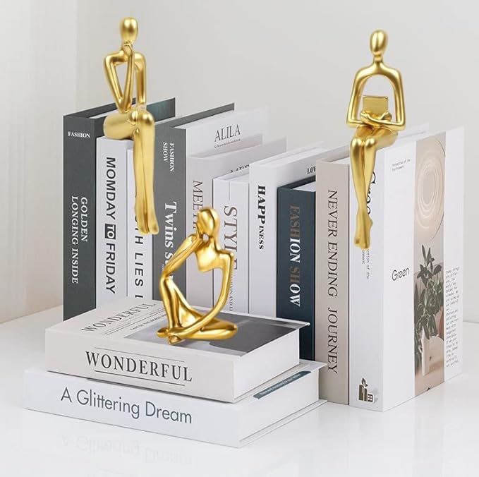 Gold Home Decor Thinker Statue Accents, Set of 3 Thinker Sculptures Office Decor Modern Abstract Resin Decoration on Shelf Table Desk for Living Room Office Bedroom (Large Gold)-HomvellaHome