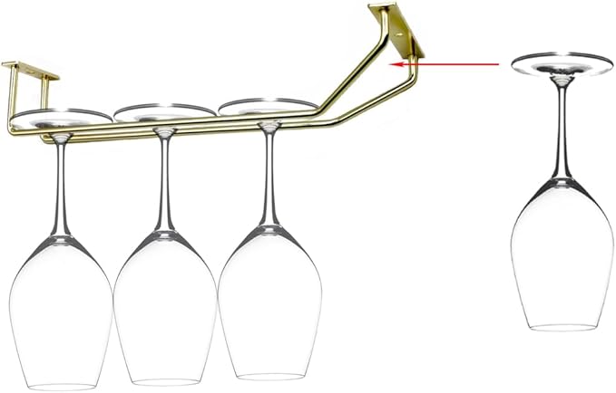 10.8 Inch Gold Wine Glass Rack, Under Cabinet Wine Glass Holder, Wine Glass Hangers Under Shelf, Stemware Rack, Hanging Stemware Holder for Cabinet Kitchen Bar, Set of 4-HomvellaHome