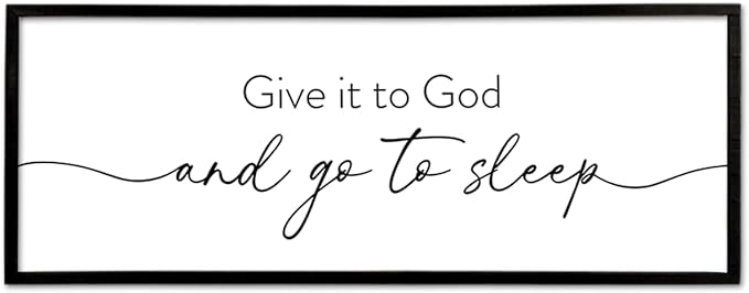 Give It To God And Go to Sleep Wall Decor 40"X15" Master Bedroom Above Bed Large Wood Framed Sign Rustic Guest Room Over Bed Wall Hanging Art (Black)-HomvellaHome