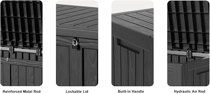120 Gallon Deck Box,Resin Outdoor Storage Box with Lockable for Patio Furniture, Pool Accessories, Garden Tools Waterproof Outside Storage Box, Black-HomvellaHome