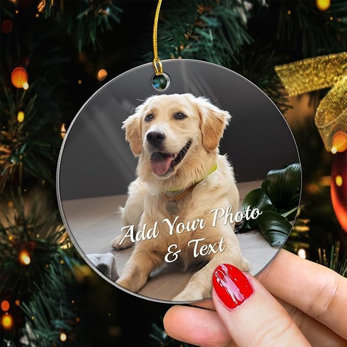 Personalized Dog Photo Christmas Ornaments, Custom Dog Acrylic Ornament with Pictures, Gifts for Christmas Dog Lovers, Dog Mom Dad