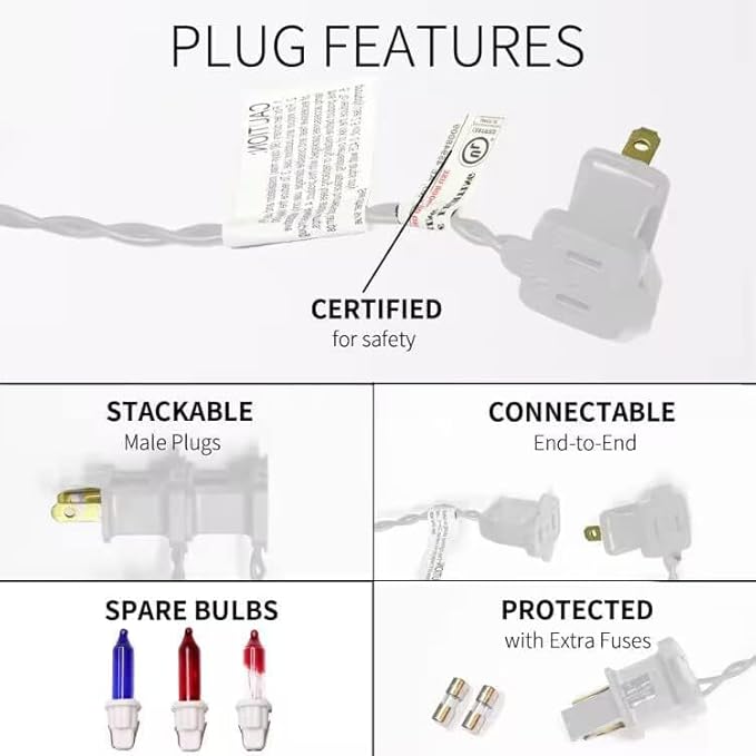 150LIGHTS RED WHITE and BLUE Extra-Bright With End Connectors Christmas Decorative Lights 9.72m UL Certified Mini String Light Set Waterproof for Home Garden Holiday Christmas Tree Party Patio-HomvellaHome