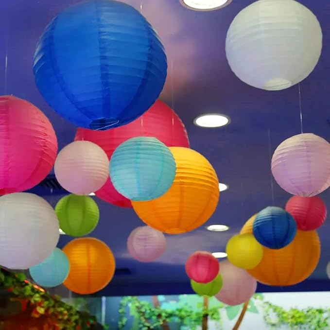 Paper Lanterns Decorations,Paper Hanging Decorations Ball Lanterns Lamps for Birthday Parties, Wedding Decor, (10 Pcs,4 in/6 in/8 in/10 in,Black/Gold)