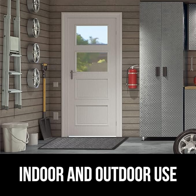 GORILLA GRIP 100% Waterproof All-Season WeatherMax Doormat 35x23, US Designed Natural Rubber, Stain and Fade Resistant, Low Profile Indoor Outdoor Door Mats, Easy Clean Patio Mat, Steel Chevron-HomvellaHome