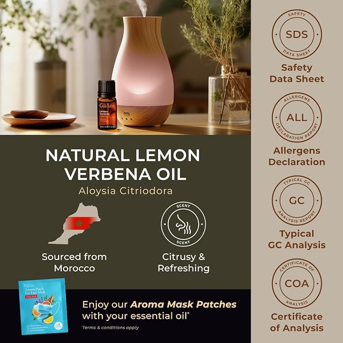 Gya Labs Lemon Verbena Essential Oil for Diffuser - 0.34 Fl Oz - 100% Pure Natural Lemon Verbena Oil for Skin, Hair, Perfume, Bath Bombs & Candle Making Scent-HomvellaHome