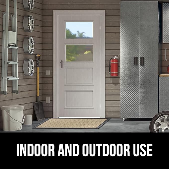 GORILLA GRIP 100% Waterproof All-Season WeatherMax Doormat US Designed Natural Rubber, Stain and Fade Resistant, Low Profile Indoor Outdoor Door Mats, Easy Clean Patio Mat, 23x35, Taupe Grid-HomvellaHome