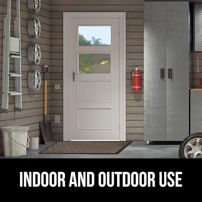 GORILLA GRIP 100% Waterproof All-Season WeatherMax Doormat 35x23, US Designed Natural Rubber, Stain and Fade Resistant, Low Profile Indoor Outdoor Door Mats, Easy Clean Patio Mat, Latte Quatrefoil-HomvellaHome