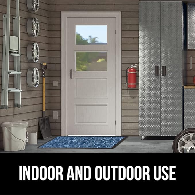 GORILLA GRIP 100% Waterproof All-Season WeatherMax Doormat, 47x35, US Designed Natural Rubber, Stain and Fade Resistant, Low Profile Indoor Outdoor Door Mats, Easy Clean Patio Mat, Ocean Blue Waves-HomvellaHome