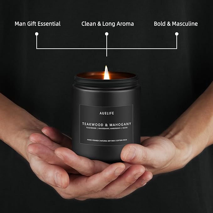 2 Pack Teakwood & Mahogany Candle | Scented Candles for Men, Man Gifts for Men - Masculine Candles - Soy Candle for Home Scented - 7oz Black Jar, Long Lasting-HomvellaHome