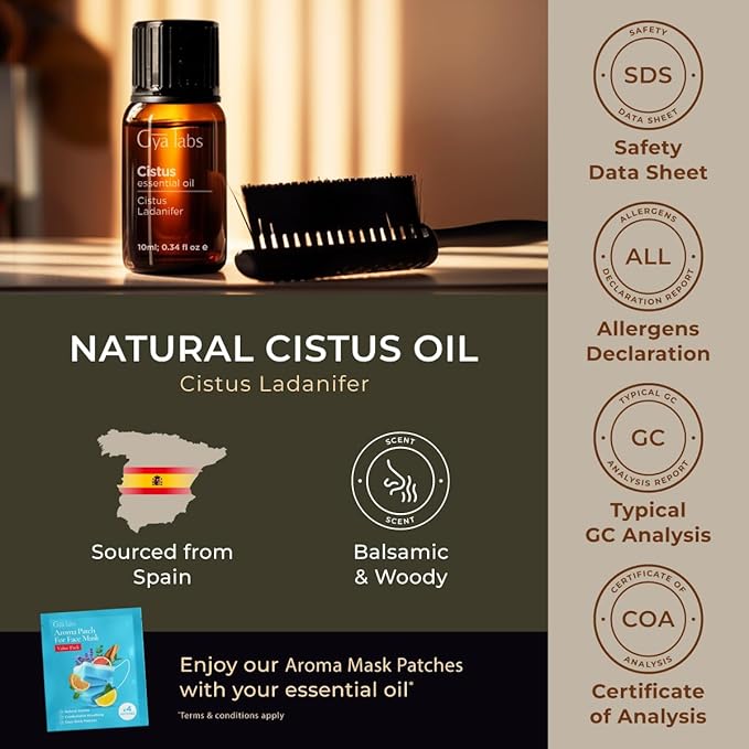Gya Labs Cistus Essential Oil for Hair - 0.34 Fl Oz - 100% Pure Natural Cistus Oil for Diffuser, Skin, Aromatherapy & Candle Making Scent-HomvellaHome