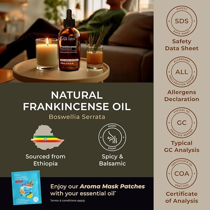 Gya Labs Frankincense Essential Oil - Huge 4 Fl Oz - 100% Pure Natural Frankincense Oil for Skin, Face, Body, Massages - Premium Grade for Wellness, Comfort & Candle Making Scent-HomvellaHome