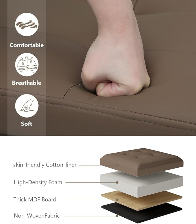 15 Inches Small Folding Storage Ottoman Cube, Storage Footrest, Foot Rest Stool, for Living Room, Bedroom, Dorm, Hallway, Entryway, Brown-HomvellaHome