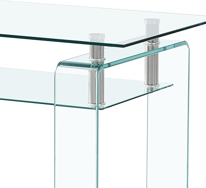 Glass Coffee Table for Living Room, Modern Rectangle All Tempered Glass Table 8mm Clear Transparent Top Home Furniture for Small Space Bearing 220LB-HomvellaHome