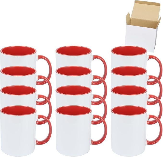 11oz White Ceramic Sublimation Coffee Mug in White Gift Box, Red, Case of 12-HomvellaHome