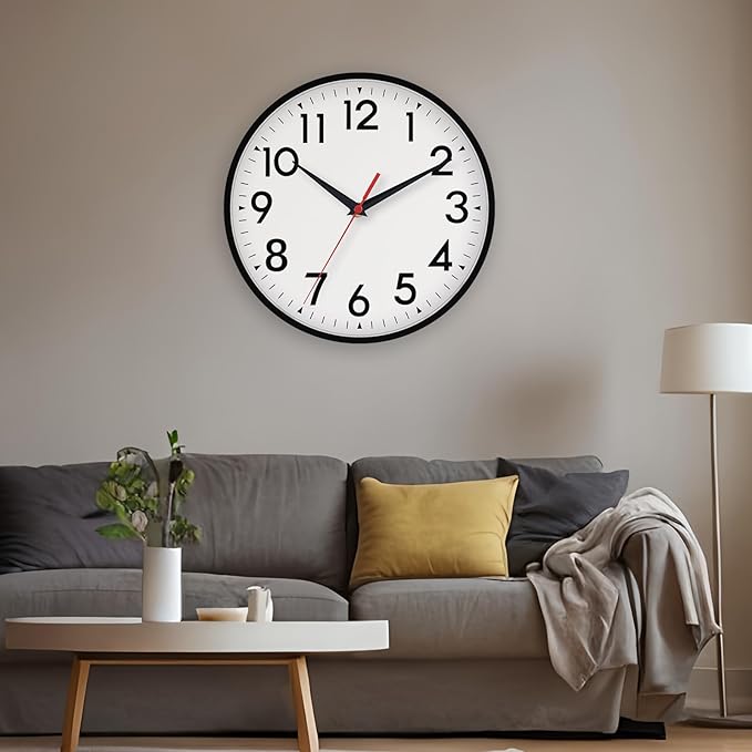 16 Inch Wall Clock, Large Wall Clocks Battery Operated, Big Silent Non-Ticking Analog Clock Decorative for Living Room, Office, Kitchen, Outdoor,Classroom, Bedroom, Bathroom, School(Black)-HomvellaHome