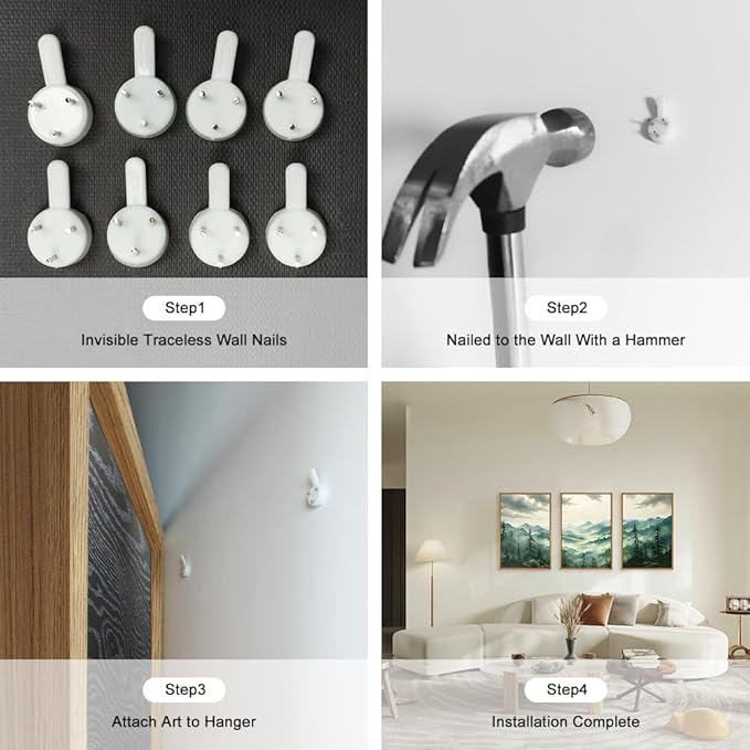 Green Foggy Mountain Framed Canvas Wall Art Set, Misty Forest Wall Decor, Watercolor Pine Tree Wall Painting, Large Nature Landscape Art Print for Living Room, Bedroom, Office - 16"X24"X3-HomvellaHome