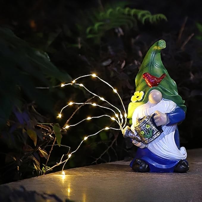 Garden Gnomes Outdoor with LED Solar Light - 11’’Spring Gnomes Decorations for Home/Yard/Patio with Lantern - Solar Garden Statues (Teapot gnome)-HomvellaHome