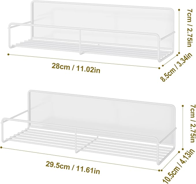 2 Pack White Magnetic Spice Rack Organizer, Space Saver for Refrigerator and Whiteboard, Metal Fridge Shelf for Kitchen and Classroom-HomvellaHome