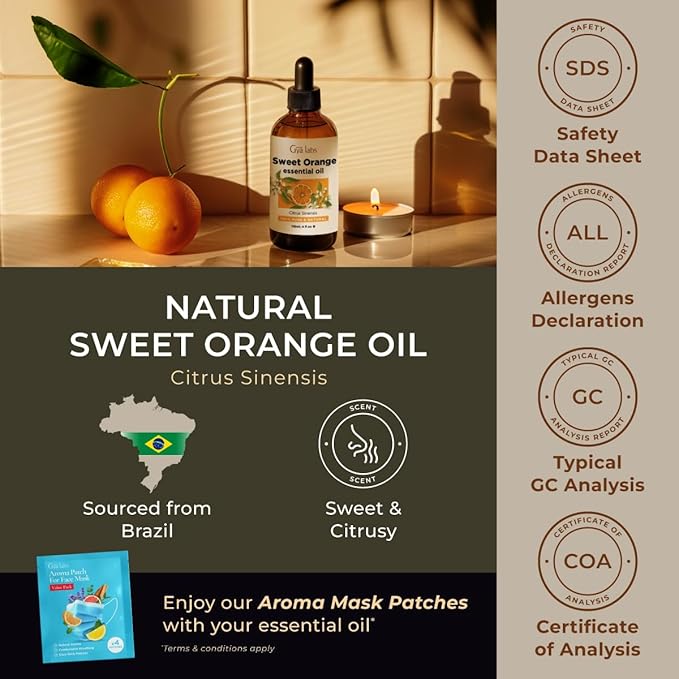 Gya Labs Orange Essential Oil for Diffuser & Skin - Huge 4 Fl Oz - 100% Pure Natural Sweet Orange Oil for Massage, Face, Cleaning & Candle Making Scent-HomvellaHome