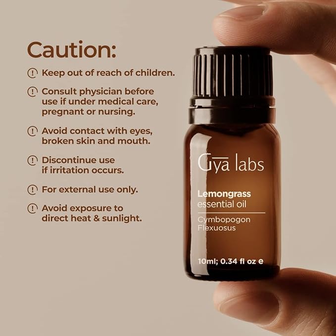 Gya Labs Lemongrass Essential Oil for Diffuser - 0.34 Fl Oz - 100% Pure Natural - Lemongrass Oil for Hair, Skin, Herbaceous, Candle Making Scent-HomvellaHome
