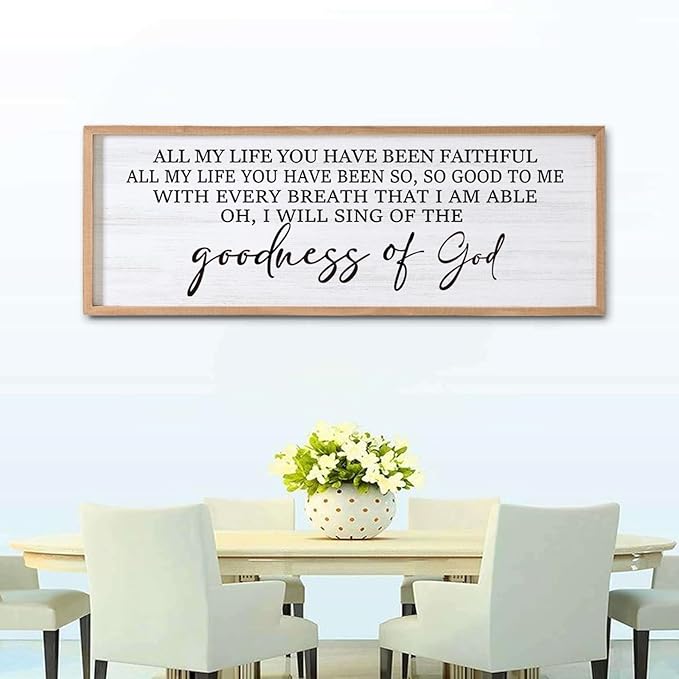 Goodness of God Framed Wall Art, 40''×15'' Positive Religious Natural Bible Verse for Christian God Jesus Christ Prayer, Vintage Rustic Long Holy Catholic Scripture Decor-HomvellaHome