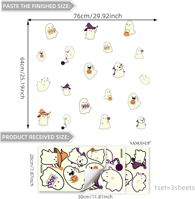 Glow in The Dark Halloween Window Clings Luminous Pumpkin Ghost Window Stickers Decor for Halloween Theme Party Decorations-HomvellaHome