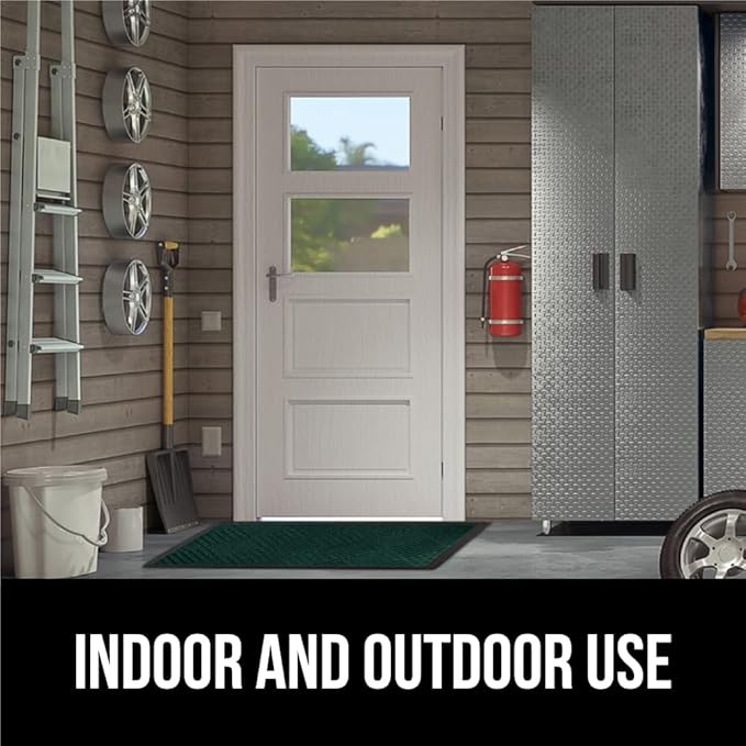 GORILLA GRIP 100% Waterproof All-Season WeatherMax Doormat US Designed Natural Rubber, Stain and Fade Resistant, Low Profile Indoor Outdoor Door Mats, Easy Clean Patio Mat, 17x29, Green Diamond-HomvellaHome