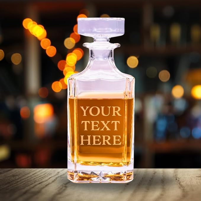 Gifts Inscribed Custom Text Whiskey Decanter Bottle (750 ml) - Personalized Font Glass Liquor Decanter Set - Customized Glassware - Engraved Whisky Glassware Gift for Wedding Anniversary Birthday Dad-HomvellaHome
