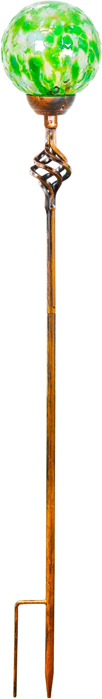 Garden Solar Lights, Decorative LED Honeycomb Glass Ball Garden Stake, Glass and Metal Outdoor Decoration, 4 x 31 Inch (Green)-HomvellaHome