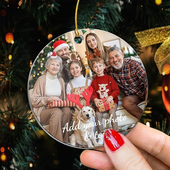Personalized Photo Ornament for Family - Custom Round Acrylic Ornaments for Family, Create Your Own Ornament Keepsake Gifts Xmas Home Decorations