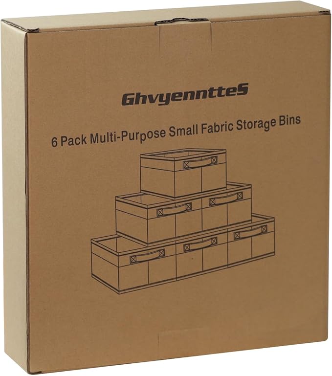 GhvyenntteS Small Fabric Storage Bins with Handles 6 Pack, 11.8" x 7.87" x 5.11" Storage Baskets for Shelves, Baskets for Organizing Clothes Underwear Socks Hats DVDs (Grey/White)-HomvellaHome