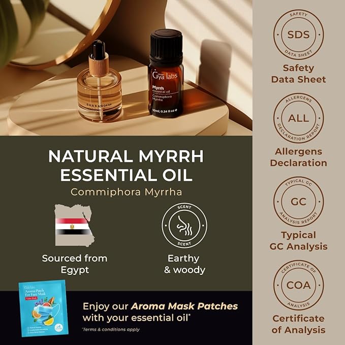 Gya Labs Myrrh Essential Oil for Skin - 0.34 Fl Oz - 100% Pure Natural Myrrh Oil for Diffuser, Face, Hair, Massages & Candle Making Scent-HomvellaHome