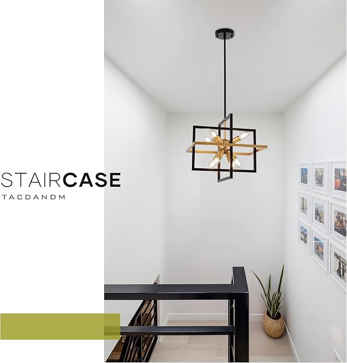 15.8'' Black Gold 8-Light Sputnik Chandelier Modern Industrial Adjustable Hanging Geometric Pendant Light Fixture for Entryway Foyer Stairway Hallway Bedroom Living Room Kitchen Island-HomvellaHome