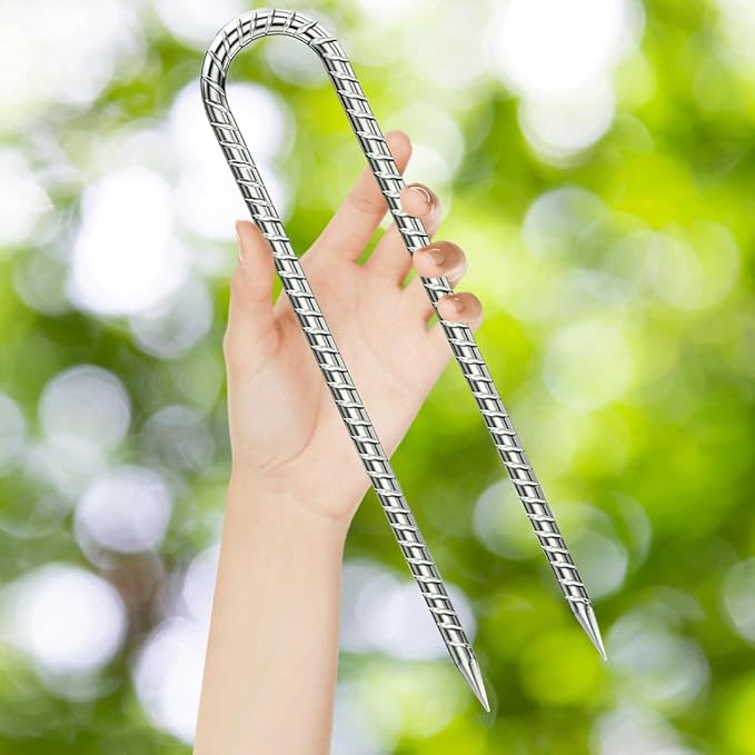 Ground-Stakes-Heavy-Duty-12 inch, U-Hook Rebar Stakes Galvanized Anti-Rust 6pcs Garden Stakes Metal Ground Anchors for Garden Dog Fence Chicken Coop Tent Trampoline Accessories Deer Fence-HomvellaHome