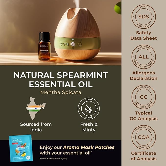 Gya Labs Spearmint Essential Oil for Diffuser & Skin - 0.34 Fl Oz - 100% Pure Natural Spearmint Oil for Facial, Hair, Massage, Aromatherapy & Candle Making Scent-HomvellaHome