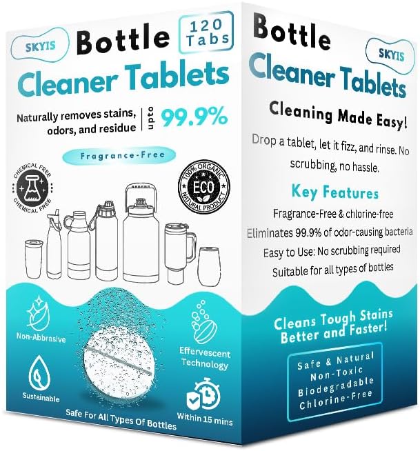 120-pcs Water Bottle Cleaner Tablets, Chlorine-free, Water Bottle cleaner, Tumbler washer and Glass bottle cleaner Removes stubborn stains and Freshens glass bottles and utensils-HomvellaHome