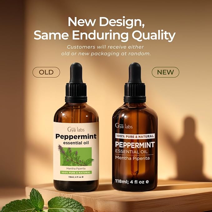 Gya Labs Peppermint Essential Oil for Diffuser & Hair - Huge 4 Fl Oz - 100% Pure Natural Peppermint Oil for Skin, Face, Body, Self-Care, Aromatherapy & Candle Making Scent-HomvellaHome
