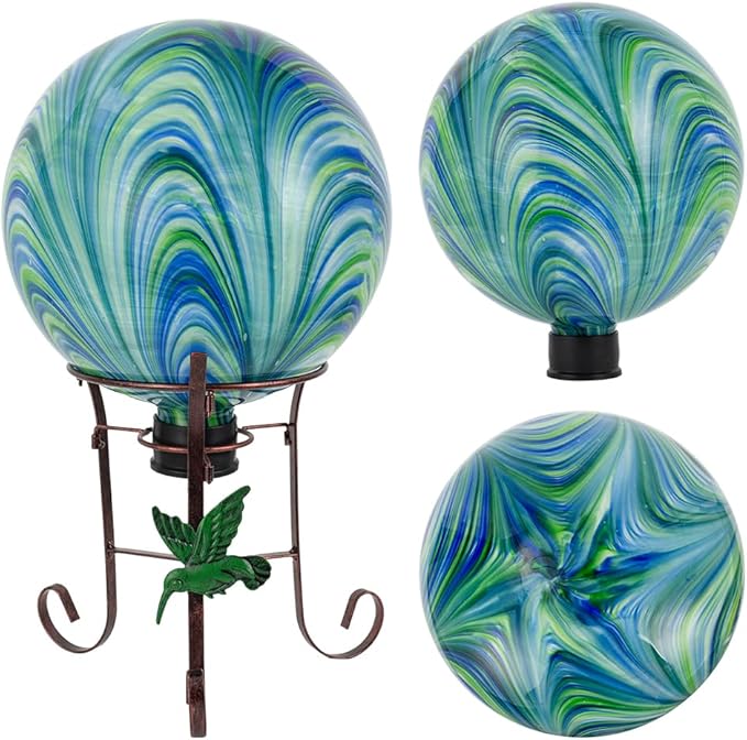 10" Diameter Gazing Ball with 8.5" Metal Stand Indoor Outdoor Glass Globe Sphere Festive Decor Yard Ornament Gazing Balls for Garden,Home,Lawn,Patio,Porch,Birthday Gift for Women(Green)-HomvellaHome