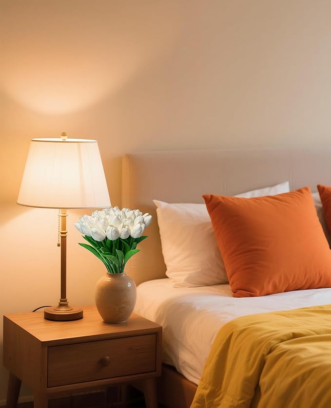 15pcs White Tulips PU Artificial Flowers Real Touch Fake Tulips for Spring Easter Home Kitchen Wedding Bouquet Bulk Mother's Gift Day Decorations-HomvellaHome