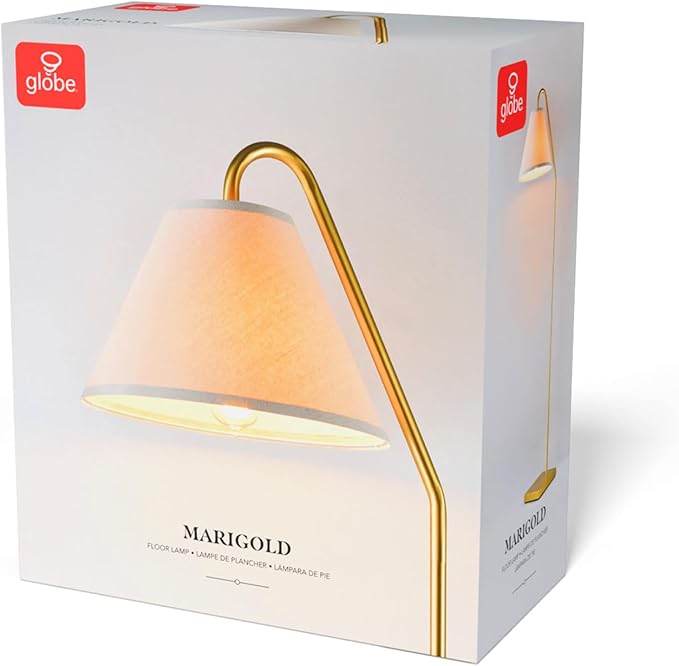 GLOBE Electric 61000147 62" Floor Lamp, Matte Brass, Beige Fabric Shade, On/Off Rotary Switch on Socket, 6-Foot Clear Cord, Reading Light, Bedroom, Living Room, Home Decor-HomvellaHome
