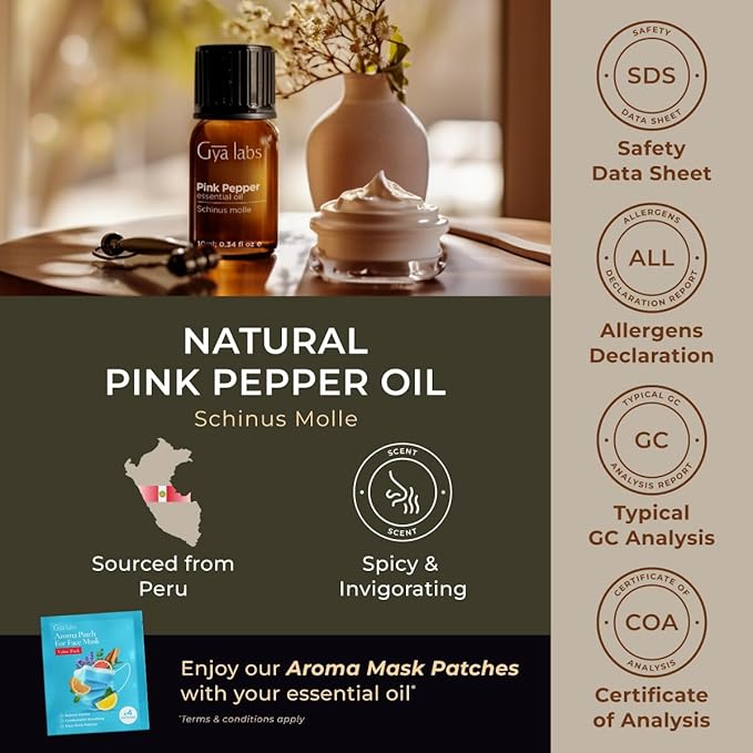 Gya Labs Pink Pepper Essential Oil for Skin - 0.34 Fl Oz - 100% Pure Natural Pink Pepper Oil for Diffuser, Face, Massage Aromatherapy ,DIY & Candle Making Scent-HomvellaHome