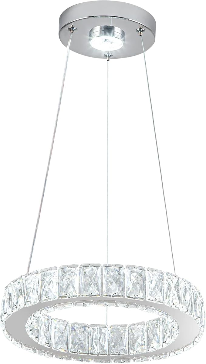 11.8" Crystal Chandelier LED Round Flush Mount Ceiling Light Fixture Modern Hanging Pendant Lighting Mini Ring Chandeliers for Dining Room Kitchen Island Hallway Bathroom (Cool White)-HomvellaHome