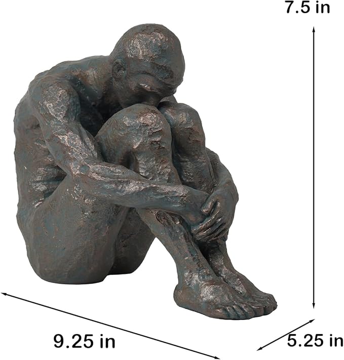 Guichifun Sitting Man Sculptures Home Decor - Resin Bronze Sitting Posture Holding Arms Legs Lonely Statues Decorative Objects Outdoor Gift for Men 9.25 x 5.25 x 7.5 Inch-HomvellaHome