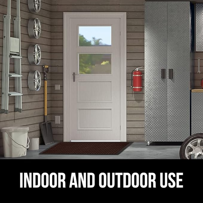 GORILLA GRIP 100% Waterproof All-Season WeatherMax Doormat, 72x24, US Designed Natural Rubber, Stain and Fade Resistant, Low Profile Indoor Outdoor Door Mats, Easy Clean Patio Mat, Coffee Squares-HomvellaHome