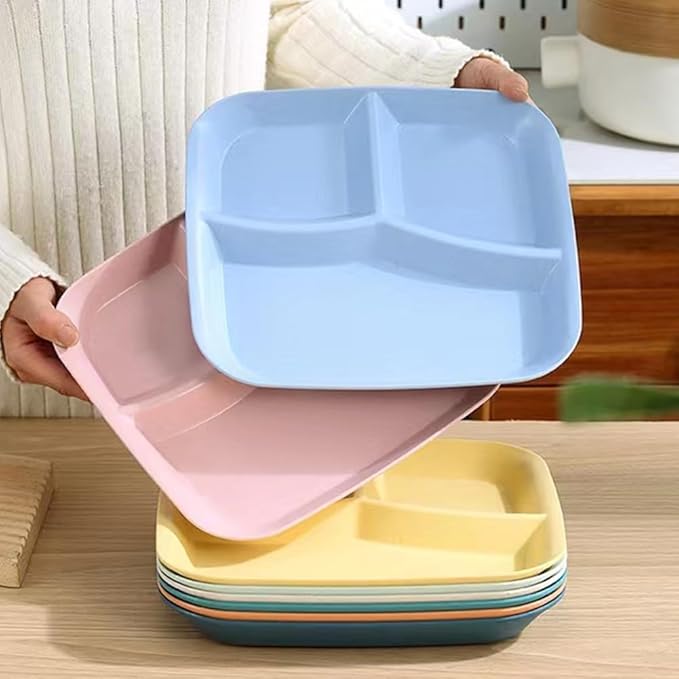 10 Inch Portion Control Divided Plates for Healthy Eating, 4PCS Unbreakable Wheat Straw Dinner Plate BPA Free, Plates for Kids Adults Picnic,Reusable Plates (4 PACK)-HomvellaHome