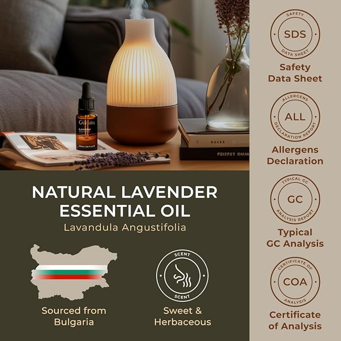 Gya Labs Lavender Essential Oil for Diffuser - 100% Pure Natural Lavender Oil for Skin, Hair, Massage, Candle Making & Aromatherapy (1.02 Fl Oz)-HomvellaHome