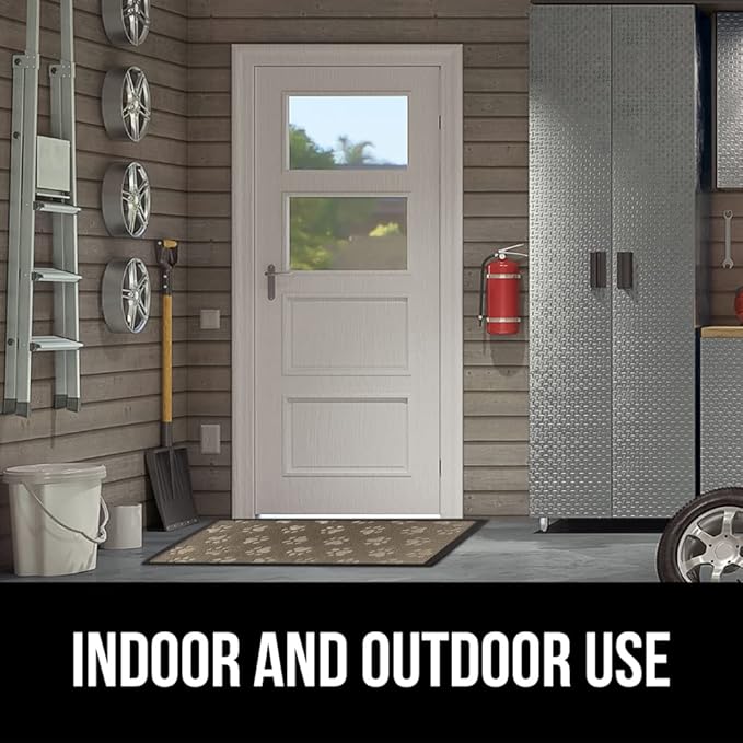 GORILLA GRIP 100% Waterproof All-Season WeatherMax Doormat US Designed Natural Rubber, Stain and Fade Resistant, Low Profile Indoor Outdoor Door Mats, Easy Clean Patio Mat, 17x29, Tan Pawprints-HomvellaHome